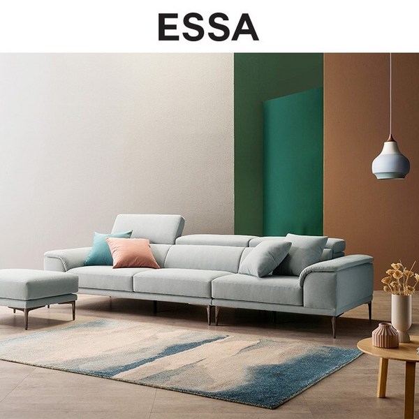 로웰 4인 헤드기능 카시미라 패브릭 소파+스툴, I0018인디고블루