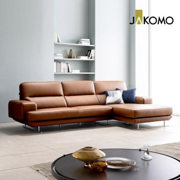 자코모 모노쉬 4인 카우치형 슈렁큰 천연면피 소가죽 소파, 그린/우형