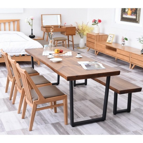 뉴송 우드슬랩 원목 6인용 식탁세트 대형 2000사이즈, 2000테이블+1800벤치+의자3개