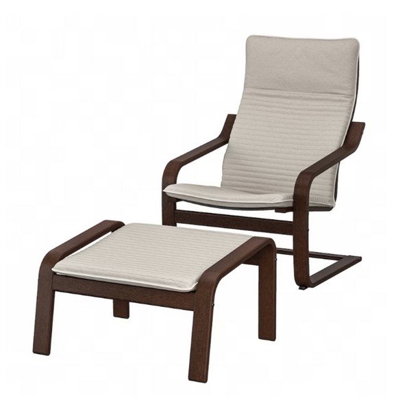 이케아 POANG 포엥 암체어+풋스툴 브라운/크니사 라이트베이지 394.842.28