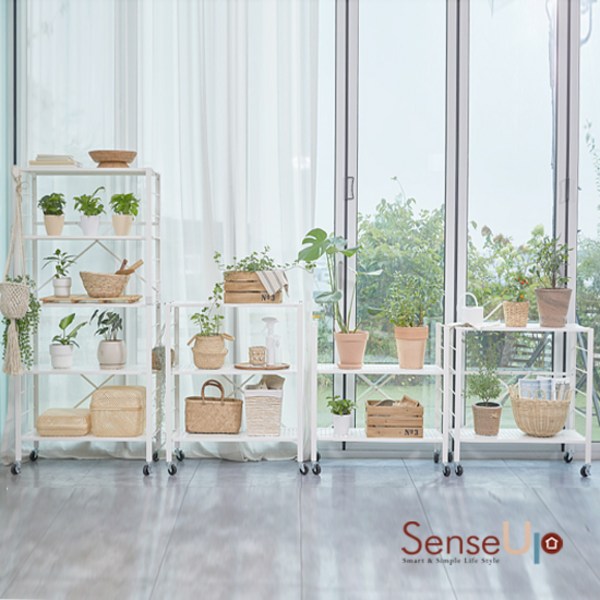 센스업 모듈형 접이식 5단 철제 선반 화이트 블랙, 1개