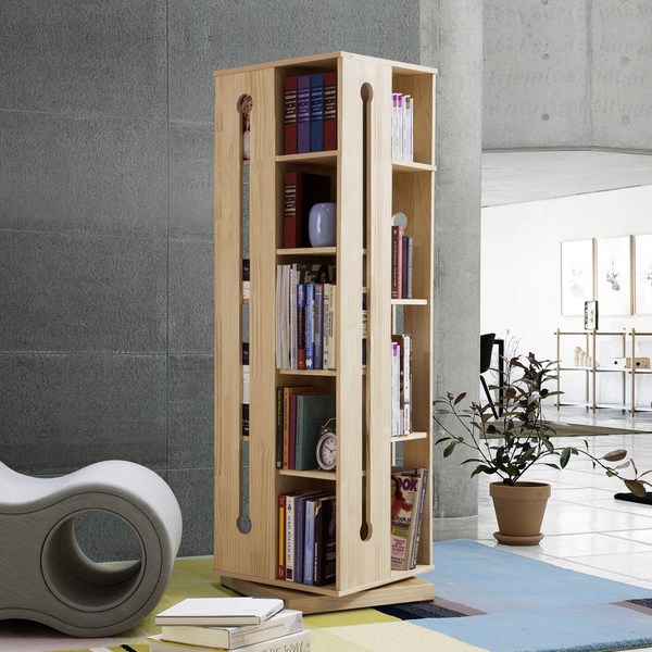 비앙스 VONI 높은 원목 회전책장, 내츄럴원목