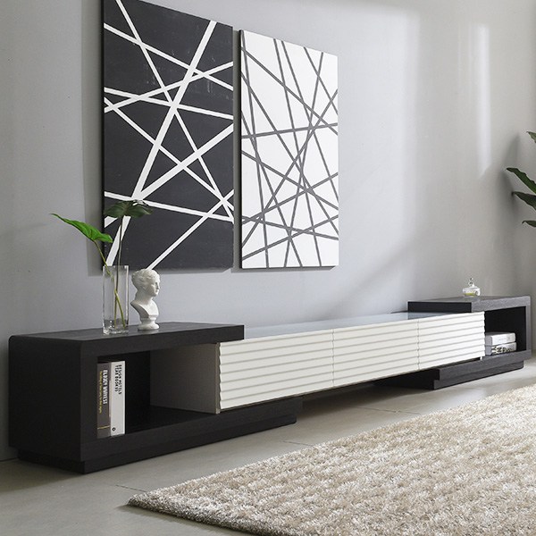 가구데코 모던라인 확장형 갤러리 거실장 SB0103 착불, 블랙+화이트