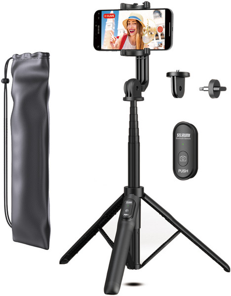 셀루미 155cm 롱레인지 무선 블루투스 올인원 삼각대 셀카봉, SEL-GT1550M (블랙), 1세트