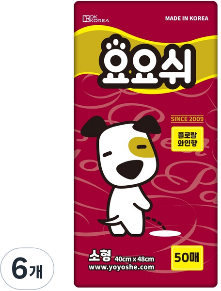 요요쉬 강아지 배변패드 플로랄와인향, 50개입, 6개