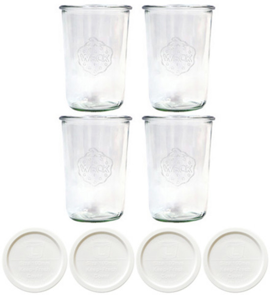 WECK 743 유리병 850ml x 4p + PE 뚜껑 4p 세트 밀크, 1세트