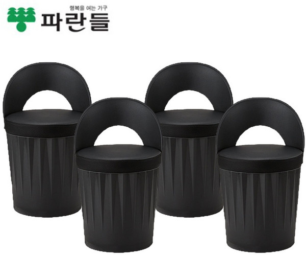 파란들 드럼체어 일체형 스툴의자 등받이형, 블랙, 4개