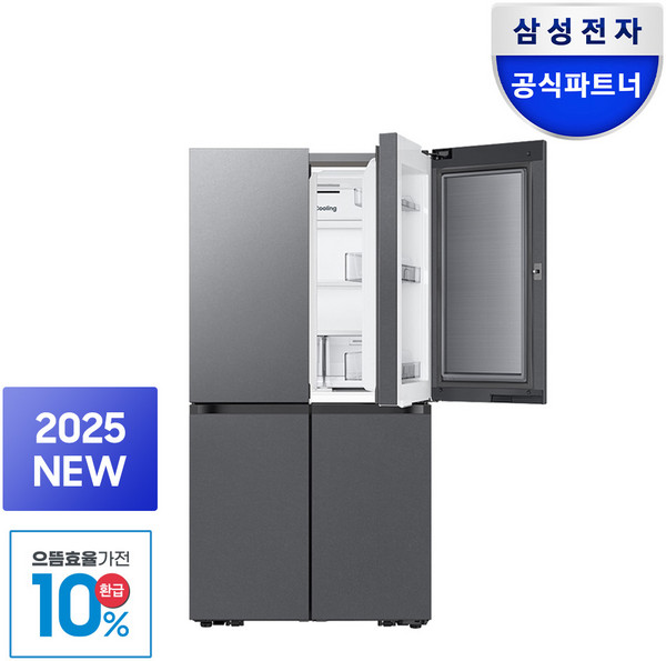 [으뜸효율] 삼성전자 비스포크 냉장고 4도어 902L RM70F90M1DD 1등급 AI절약 다크메탈 푸드쇼케이스