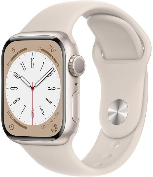 Apple Watch 시리즈 8(GPS 41MM) - 스타라이트 스포츠 밴드 M/L이 포함된 알루미늄 케이스(프리미엄 갱신)