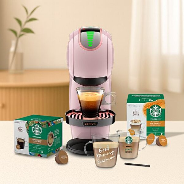 돌체구스토 캡슐 커피머신 지니오S 쉐어 모카 패키지(캡슐2+머그2포함) (굿즈 : NDG 6P 컨테이너 + 글라스 컵 2개), 모카+ 굿즈2종