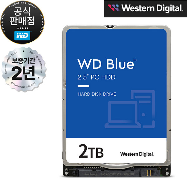 WD BLUE HDD 2.5인치 노트북용 하드디스크 SMR(PMR), [2TB] WD20SPZX, 2TB