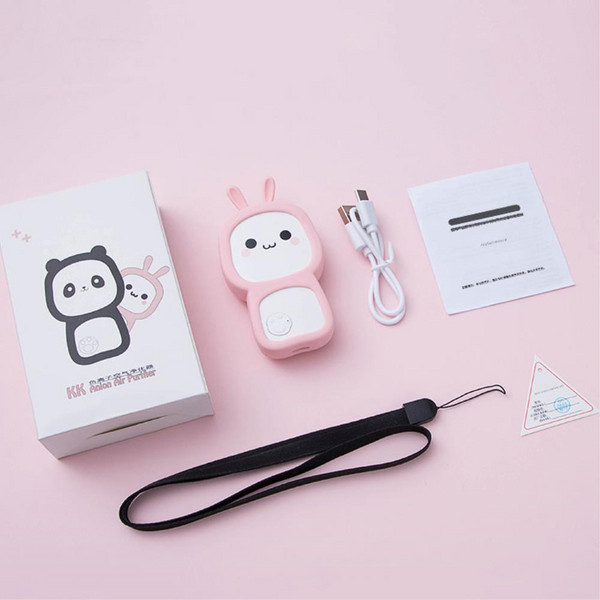 휴대용 목걸이형 유모차 공기청정기 음이온 선물 추천 차량용 캐릭터 유아, 토끼