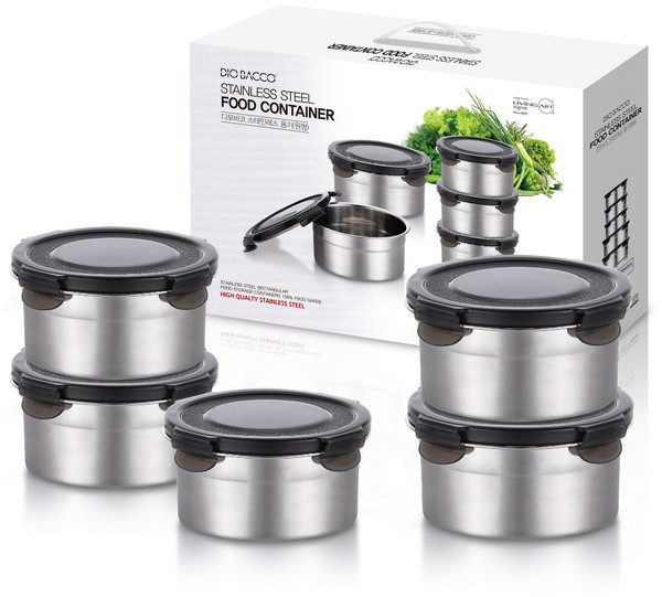 리빙아트 롯데백화점 입점 브랜드 리빙아트 디오바코 스테인레스 원형찬통 5종 350ml x 3ea 550ml x 2ea, 1개