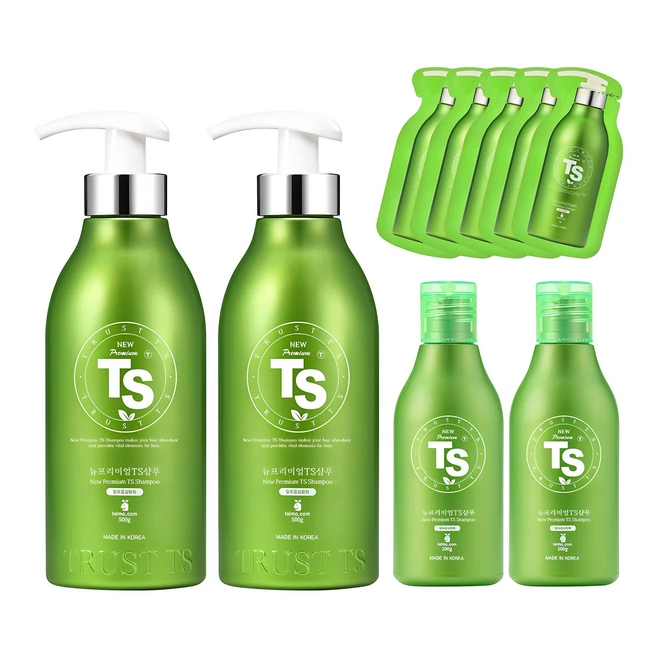TS 뉴프리미엄 기능성샴푸 500g 2p + 100g 2p + 6g 5p 세트, 1개