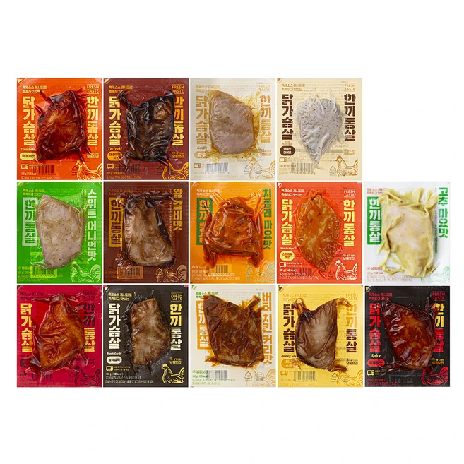 한끼통살 통살 소스 닭가슴살 100g x 14종 세트 (냉동), 14개