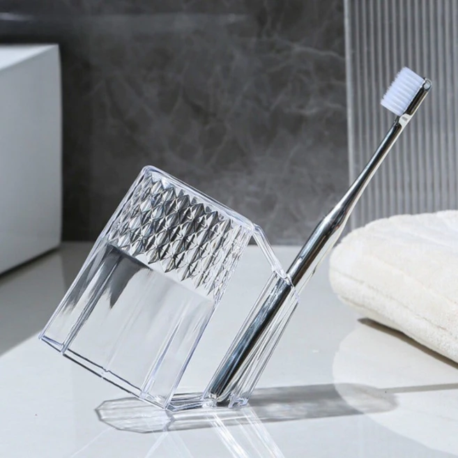 살림해요 거꾸로 물빠짐 양치컵 칫솔꽂이 스탠드형, 1개, 투명