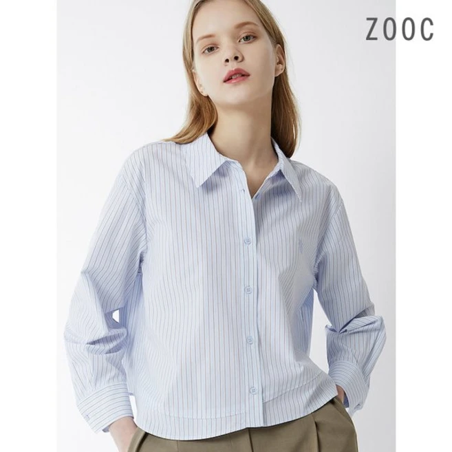 ZOOC 스트라이프 언발 크롭 셔츠 BL_Z241MSC010 258694