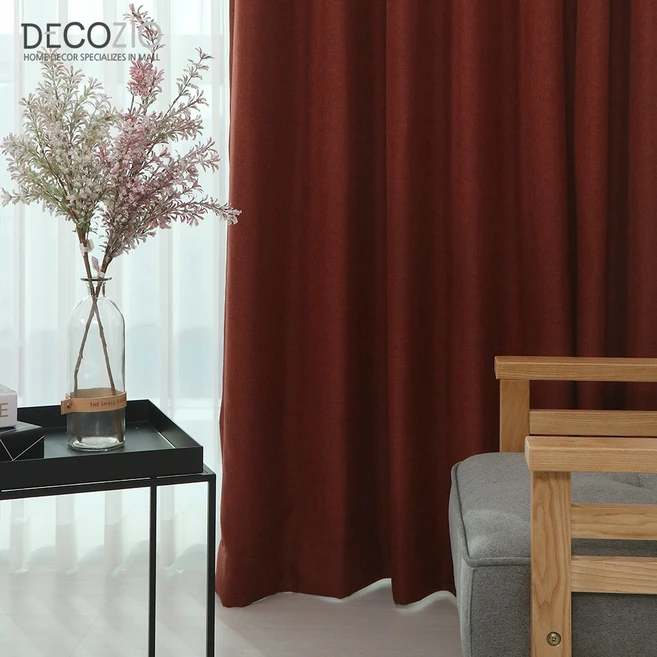 데코지오 브라우니 린넨 암막커튼 다크와인 핀형 140x160