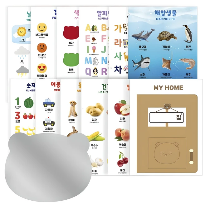 베어블리 터미타임 아기병풍 양면 8장+곰돌이거울+고정핀 세트, 1개