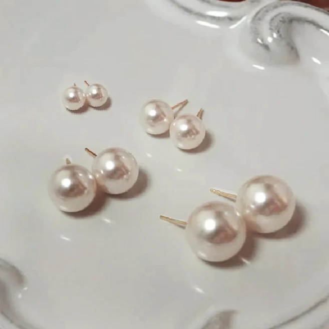 RANUNSTYLE 4mm~14mm 14k 실버 진주 귀걸이