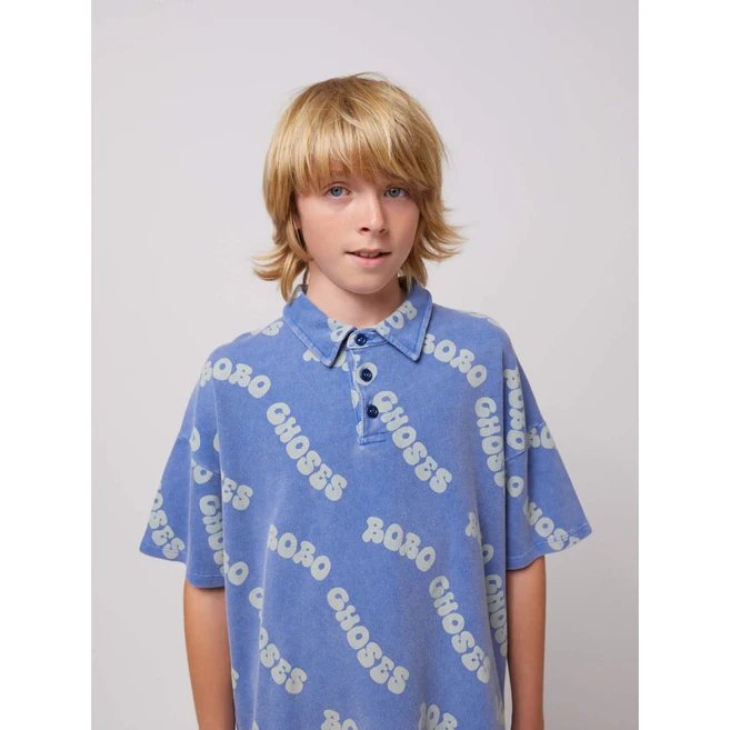 보보쇼즈 25SS 아동 반팔 폴로셔츠 Wavy Bobo Choses all over waffle polo shirt B125AC018