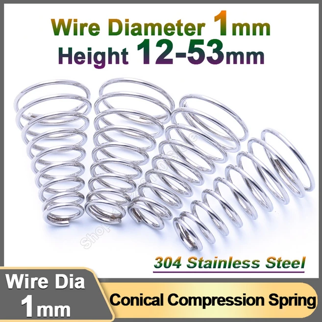 타워 스프링 스테인리스 스틸 원뿔형 압축 소형 테이퍼 압력 압축 와이어 직경 1mm 길이 12 53mm, 1x10-14x26-8, 1개