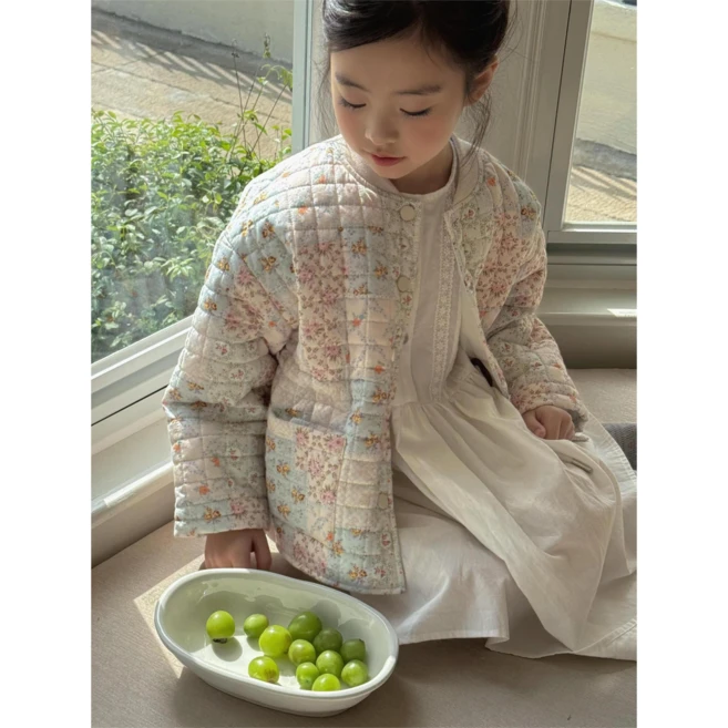 플로럴 패치워크 경량 퀼팅 점퍼 유아 주니어 봄 간절기 (허리조절 가능)