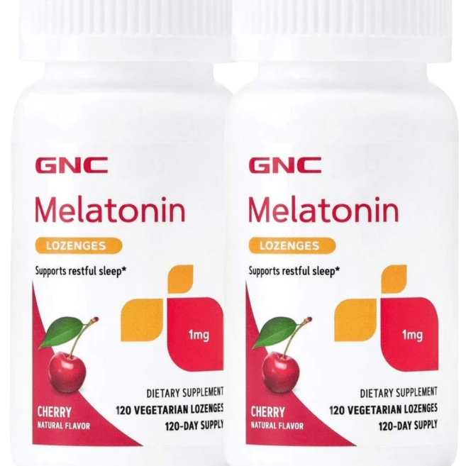 GNC 자엔씨 체리 멜라토닌 실물성 수면 120정 1mg 2병, 2개