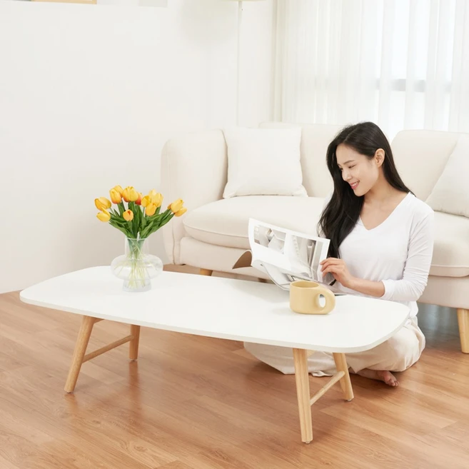 로커스 거실 테이블 소파 좌식 식탁 탁자 접이식 원목 테이블 80x50, 화이트