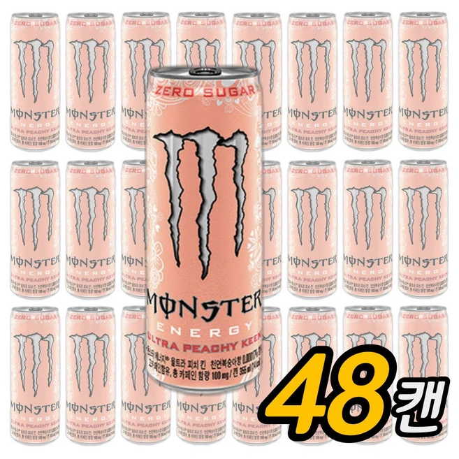 몬스터 에너지 드링크 피치킨 제로슈거 355ml x 48캔 사무실 음료, 48개