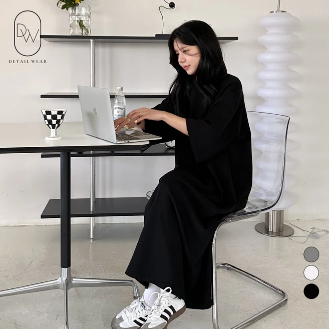 디테일웨어 여성 무지 삼각 반팔 롱원피스 빅사이즈 편한원피스 젊줌마 임산부 임부복 라운드넥 홈웨어 꾸안꾸룩