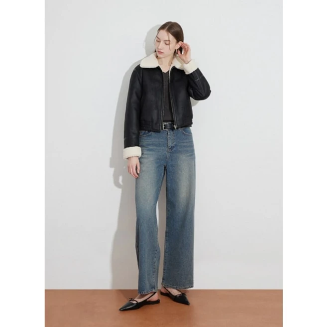 시스티나 퍼 칼라 집업 무스탕 자켓 AWUJKN41040 352002