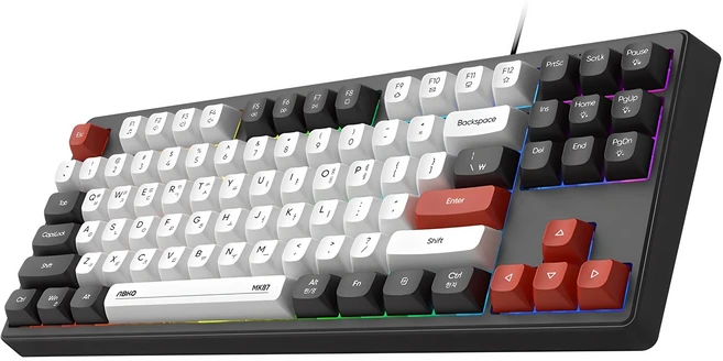 앱코 저소음 멤브레인 87키 유선 텐키리스 키보드, 블랙, MK87
