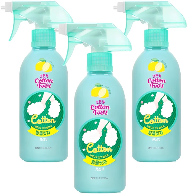 온더바디 코튼풋 발을 씻자 풋샴푸 레몬민트향, 3개, 385ml