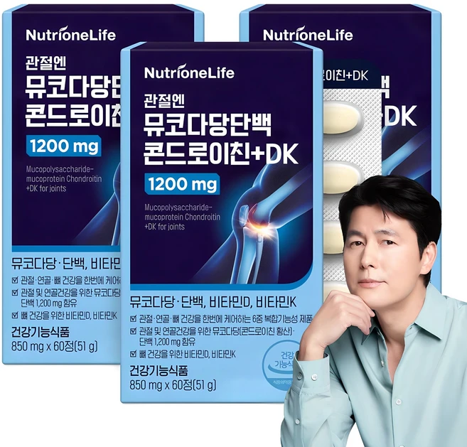 뉴트리원 관절엔 뮤코다당단백 콘드로이친 플러스 DK 1200mg 51g, 60정, 3개
