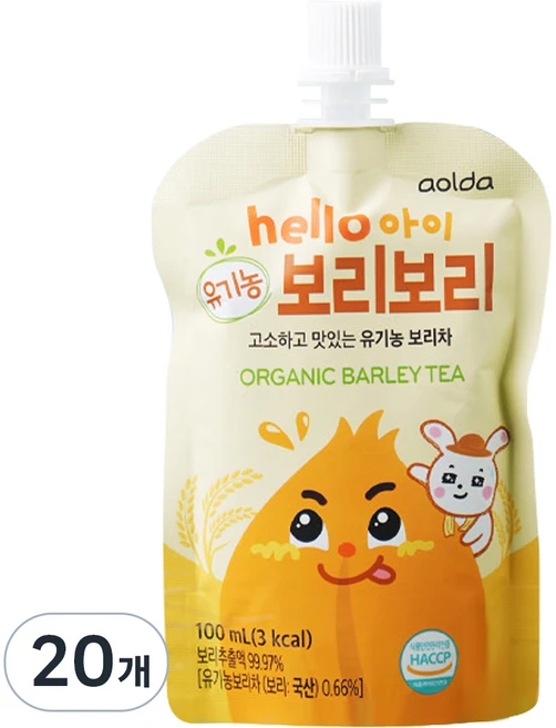 아올다 hello 아이 유기농 보리보리 보리차, 100ml, 20개