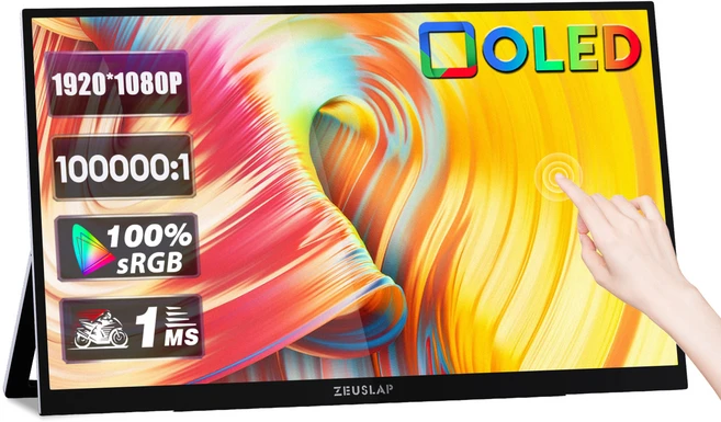 제우스랩 OLED 60Hz 터치식 포터블 모니터, 35.7cm, OL133ED