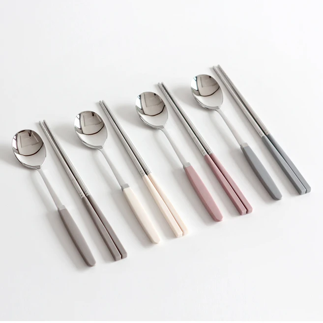 카모메키친 4인 수저 세트, 그레이 + 크림옐로우 + 인디핑크 + 실버블루, 숟가락(4P) + 젓가락(4P), 1세트