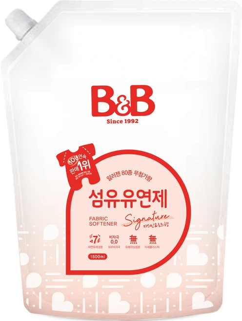 비앤비 유아 비자극 섬유유연제 자스민앤로즈향 리필형, 1.5L, 1개