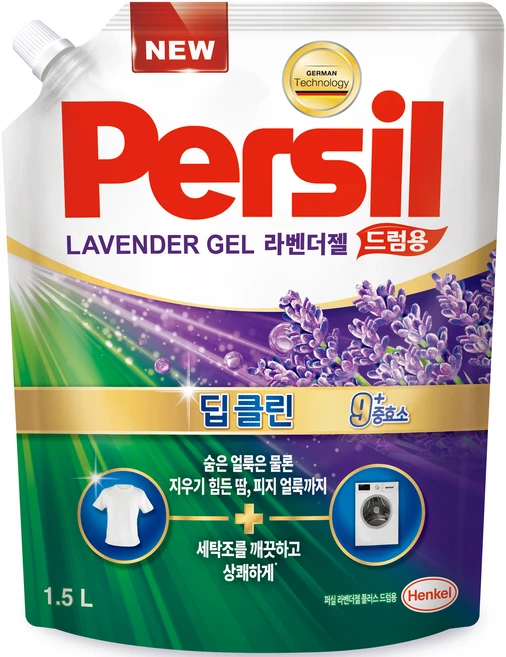 퍼실 딥클린 9중효소 라벤더젤 드럼용 액상세제 리필, 1.5L, 1개