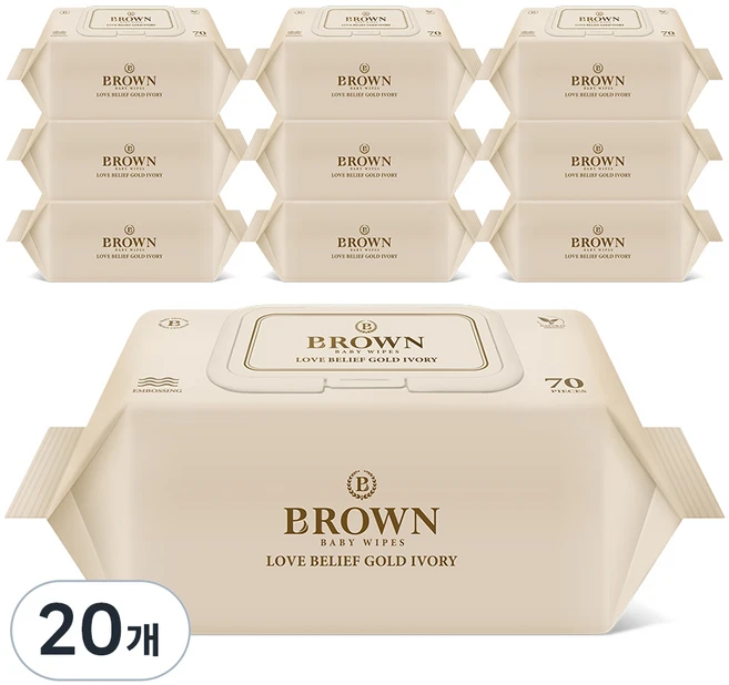 브라운 러브 빌리프 골드 아이보리 아기물티슈 캡형, 82g, 70개입, 20개