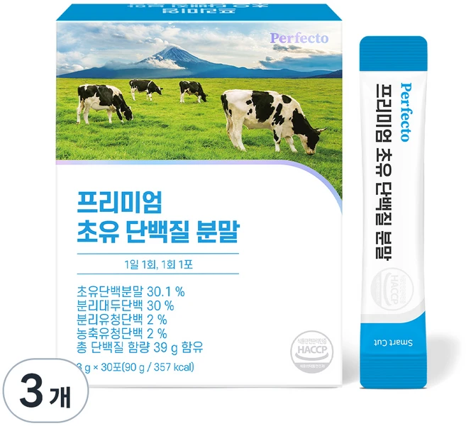 퍼펙토 프리미엄 초유 단백질 분말 스틱, 90g, 3개