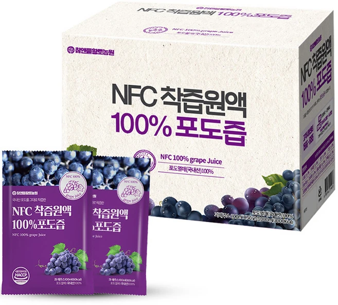 참앤들황토농원 국내산 NFC 착즙원액 포도즙, 100ml, 50개