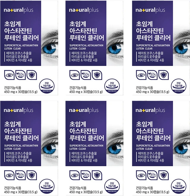 내츄럴플러스 초임계 아스타잔틴 루테인 클리어, 30정, 6개