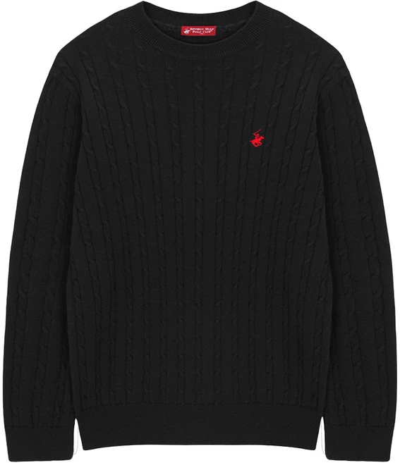 비버리힐스폴로클럽 남녀공용 꽈배기 라운드넥 긴팔 면 니트 CPN7T81