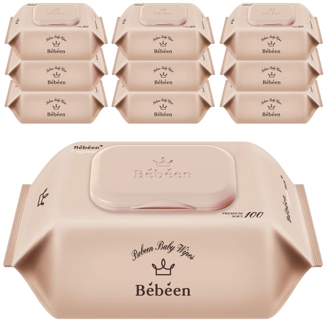Bebeen  오리지널 플러스 영유아물티슈 캡형, 55g, 1000개입 (100개입 X 10팩)