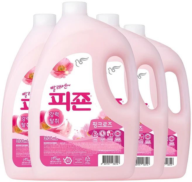 피죤 레귤러 섬유유연제 핑크로즈, 3.1L, 4개