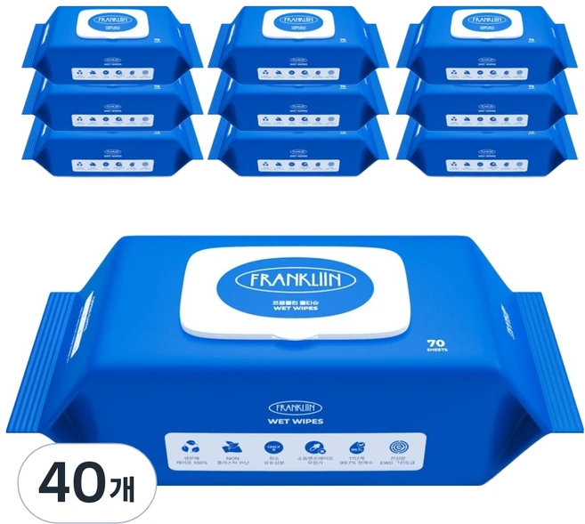 프랭클린 아기 물티슈 캡형, 75g, 70매, 40개