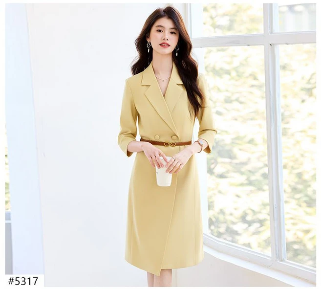 패션 반팔 정장 원피스 여성 봄여름 고급스러운 기질 통근 원피스 트렌드 프리미엄 칠부 소매 원피스 YMY