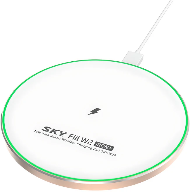 SKY 필 W2 아이언 플러스 고속 무선충전기 패드, 화이트 + 골드, 1개